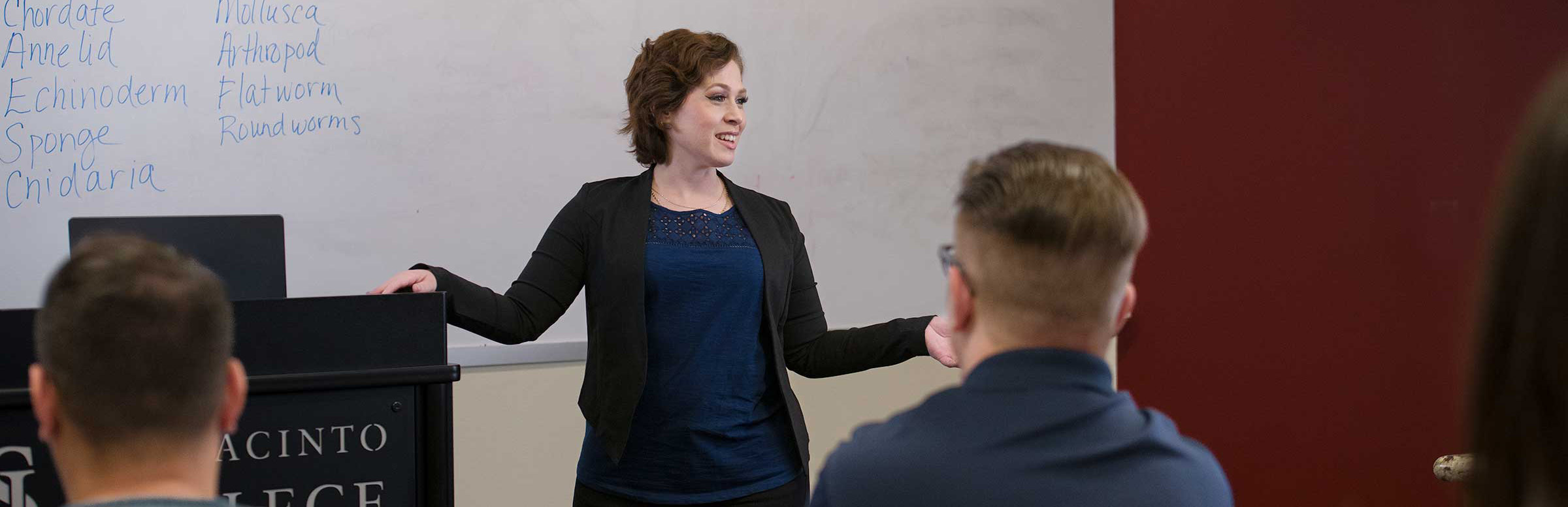 Teacher in front of class whiteboard