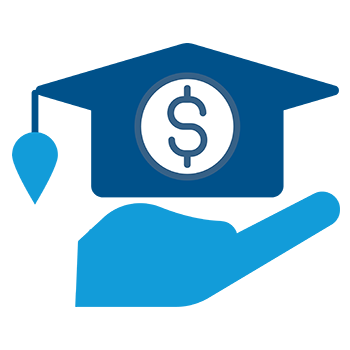 San Jacinto College Financial Aid icon featuring a dollar sign and financial documents, symbolizing the college's commitment to providing financial support for students through scholarships, grants, and loans